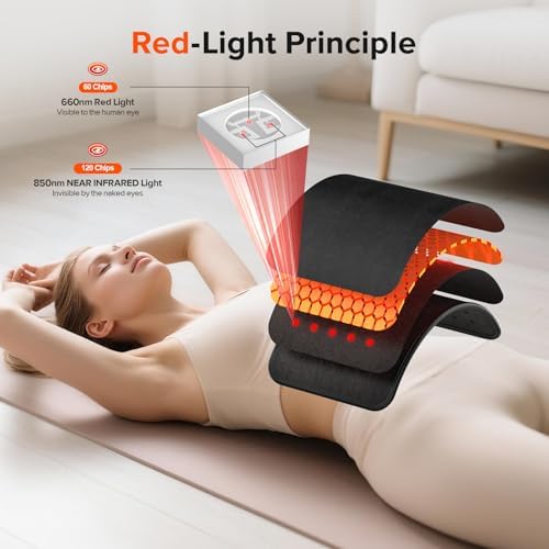 Cordless Red Light Therapy Belt, 3000mAh Battery Rechargeable Magnetic LED Screen Controller, Portable & Cordless, 12.4" * 5.7" Cordless Infrared Red Light Therapy for Body Back Knee Leg - Image 2
