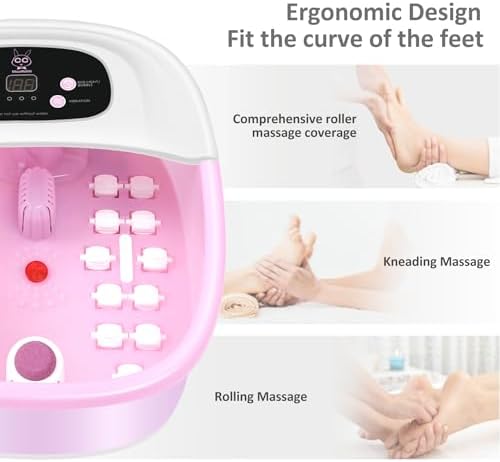 Foot Spa Bath Massager with Heat Bubbles and Vibration Massage and Jets, 16 OZ Calming Lavender Foot Soak Epsom Salt, Foot Soaker with Red Light, 22 Massage Rollers, Adjustable Temp - Pink - Image 6