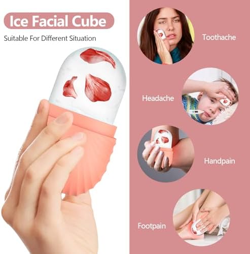 Ice Roller for Face and Eye, Silicone Ice Facial Roller Ice Holder, Face Ice Mold Skin Care, Face Icers Reusable Ice Cube Roller for Shrink Pores Anti Wrinkle Reduce Puffiness, Pink - Image 3