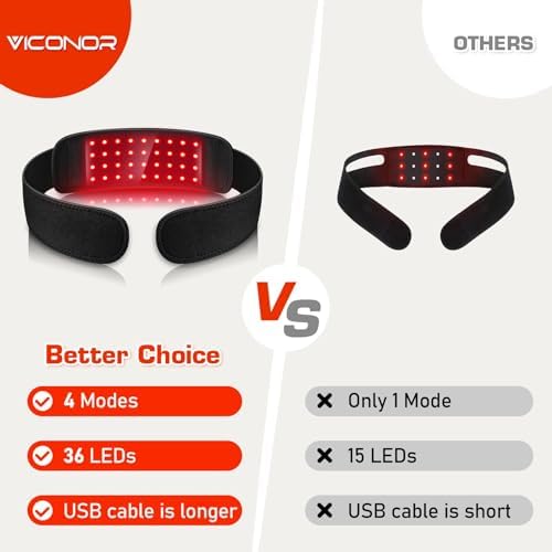 Viconor Red Light Therapy for Neck, Near Infrared Light Therapy Belt Wearable Infrared Neck Wrap with Timer Infrared Belt for Chin Firming V Face Lifting Mask Body Neck Hand Wrist Legs Unisex Gift - Image 4