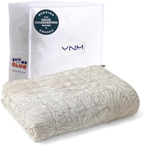 YnM 20lbs Weighted Blanket for Adults, Linen Heavy Bed Throw Blanket with Cooling Glass Beads for All Season Use, Ideal for ~190lbs (60x80 Inches, Queen, Palm Tree) by YNM