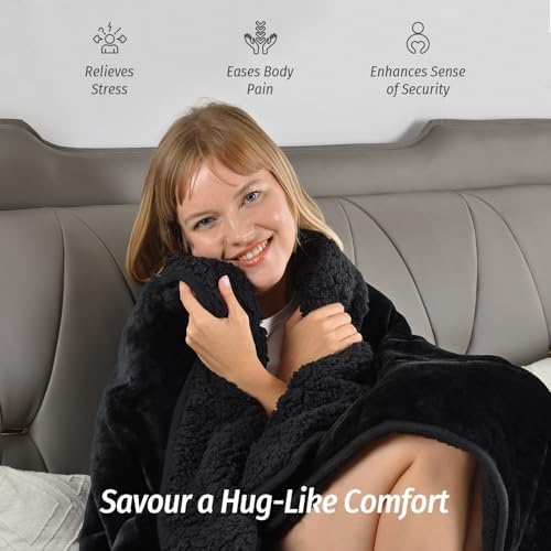 Wemore Sherpa Fleece Weighted Blanket for Adult 12 lbs Twin 48"x72" Black - Image 4