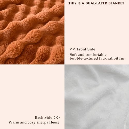 50x60 Inches Ultra-Soft Fuzzy Faux Fur Plush Throw Blanket - Thick, Warm Sherpa for Couch, Sofa, Bedroom, Camping - Decorative Blanket for Cozy Warmth, Bubble Rust - Image 3