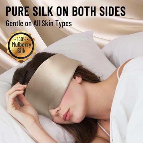 100% Mulberry Silk Sleep Mask, Large Eye Cover for Sleeping, Comfortable and Pressure-Free Sleeping Masks for Women Men, Completely Blackout (Taupe) - Image 2