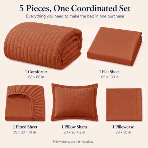 CozyLux Twin XL Comforter Set 5 Pieces Burnt Orange Seersucker Bed in a Bag - Image 2
