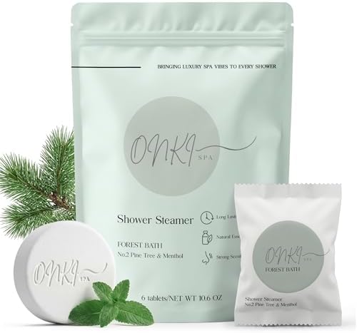 Pine Shower Steamers Aromatherapy 6 Pack – Pine Tree Menthol Shower Steamer for Sinus Relief, Stress Relief & Self Care – Fresh Spa Shower Bombs for Women & Men by OnkiSpa