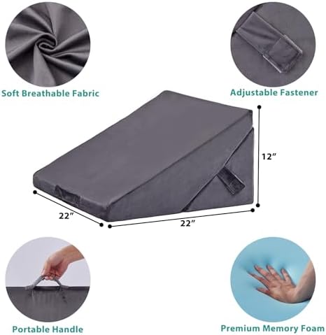 Bedluxe Wedge Pillow for Sleeping, Adjustable 9&12 Inch Foldable Bed Wedge Pillow Set, Orthopedic Memory Foam Triangle Pillows Wedge, 7-in-1 Elevated Pillows for Leg and Back Support, Velvet - Image 6