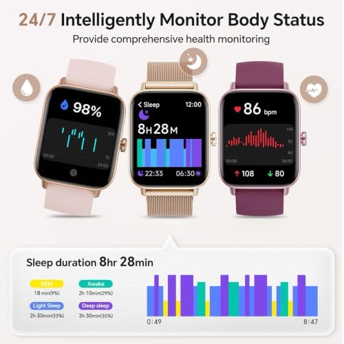 Smart Watches for Women, 1.85" HD Alexa Built-in Smart Watch for Android Phones & iPhones, Health Tracker with Heart Rate/Blood Oxygen/Sleep Monitor, 120+ Sport Modes Fitness Trackers for Women, Gift - Image 3