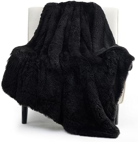 Bedsure Faux Fur Fluffy Sherpa Throw Blanket Couch Twin Black 60"x80" by Unknown