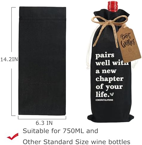 1Pcs New Chapter Wine Bag New Beginning New Business Owner Gifts Wine Bag, Pairs Well With a New Chapter of Your Life with 1Pcs Kraft Blessing Cards and natural jute rope（Black） - Image 2
