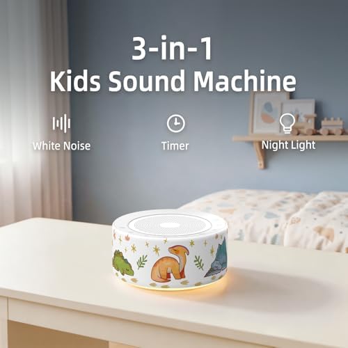 Kipcush White Noise Machine for Baby & Adults, 30 Soothing Sounds, Soft Non-Glare Nursery Lamp, 8 Color Night Lights, Memory Function (New Orange/Dinosaur, Standard) - Image 2
