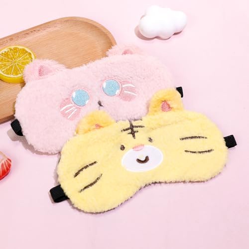 PERFECTSIGHT Sleep Eye Masks, Cute Sleep Eye Cover Lightweight Adjustable Eyeshade Mask Cover for Women Men Sleep Travel Nap, Yellow Tiger+Pink Kitty - Image 4