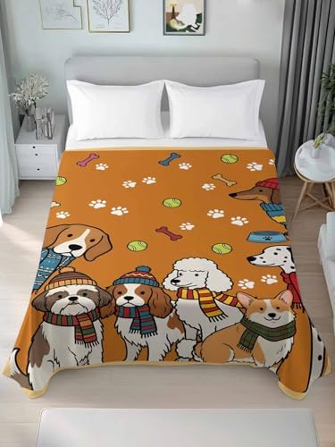 Full Flat Sheet Scarf Dog Flat Sheets Only Soft Breathable Microfiber Bedding Top Sheets Luxury Hotel Quality Puppy Animal Paw Print Tennis Ball Yellow Full Bed Sheet for All Season Bedroom Dorm Decor - Image 3