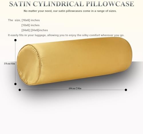 Satin Cylinder Pillowcase | Silk-Like Roll Bolster Pillow Cover with Hidden Zipper | Neck Roll Covers for Hair & Skin Friendly（ Golden Yellow 24" x 6" ） - Image 4