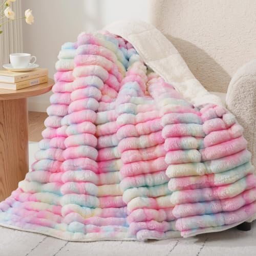 Fleece Weighted Blanket for Adults 60" x 80" 20lbs Soft Blankets, Rainbow by WemoreDirect