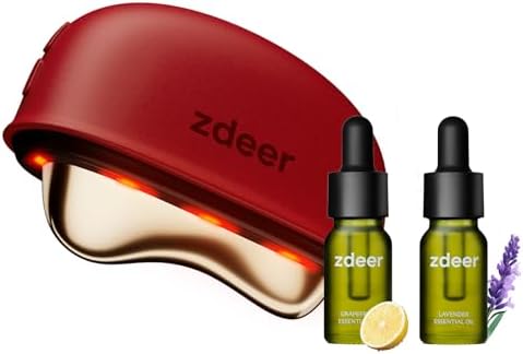 ZDEER GS5 Electric Heated Gua Sha Kit, Red Light Face Massager Tool, Red by zdeer