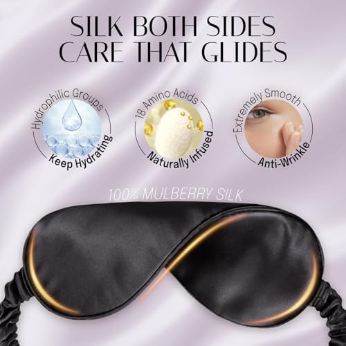 OLESILK Silk Eye Mask for Sleeping with Shading Strip for Women, Black - Image 6
