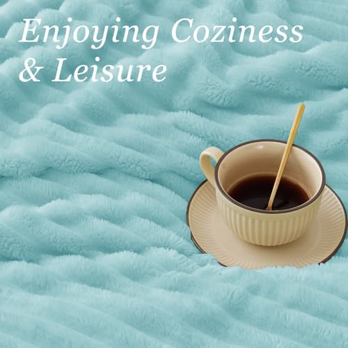 BEDELITE Ribbed Fleece Throw Blanket for Couch, Cloud Blue, 50"x60" - Image 5
