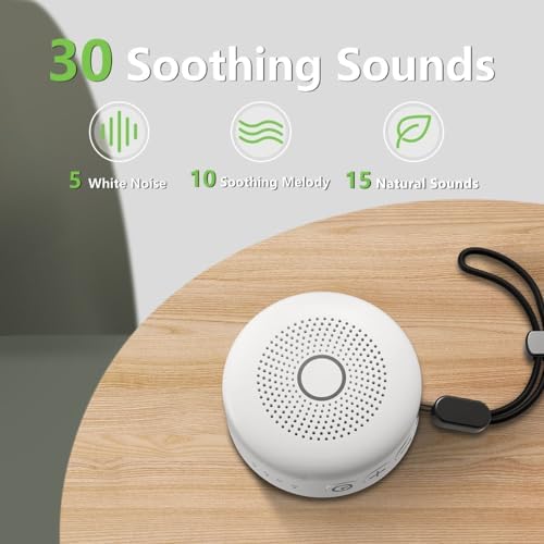 Sleepbox Portable White Noise Machine 30 Soothing Sounds Rechargeable Battery Small for Travel 32 Volume Control Noise Canceling Sleep Machine Sound Therapy for Baby Kids Adults (White) - Image 2