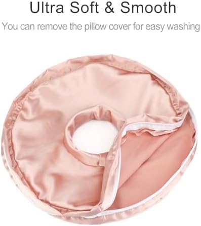 Washable Silky Satin Ear Piercing Pillow with Removable Pillowcase Smooth Cooling Donut Pillows Hole for Ear Pain Relief CNH Sleeping Pressure Sore Side Sleepers Ear Guard Protector, Coral - Image 5