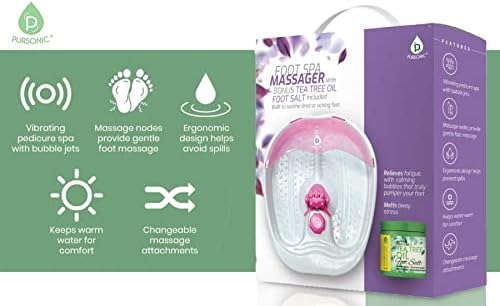 Pursonic Foot Spa Massager with Vibrating Bubbles & Tea Tree Oil Foot Salt Scrub with Epsom Salt 10oz Gift Set, Melts Away Stress and Revitalizes Tired Feet,Pink - Image 2