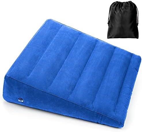 USHMA Inflatable Wedge Pillow, Portable Travel Wedge Pillow, Fast Inflation & Deflation Inflatable Wedge Pillows for Travel, Blow Up Sleeping Back Knee Bed (Blue) by USHMA