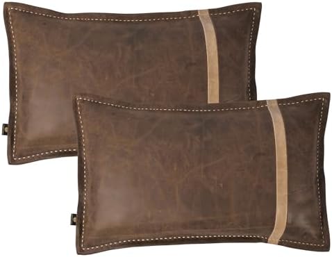 LL LEATHER LOVERS 100% Lambskin Leather Pillow Cover - Sofa Cushion Case - Decorative Throw Covers for Living Room & Bedroom, Chiku Brown & Off White Box Pack of 2-16X24 Inch by LLLEATHERLOVERS