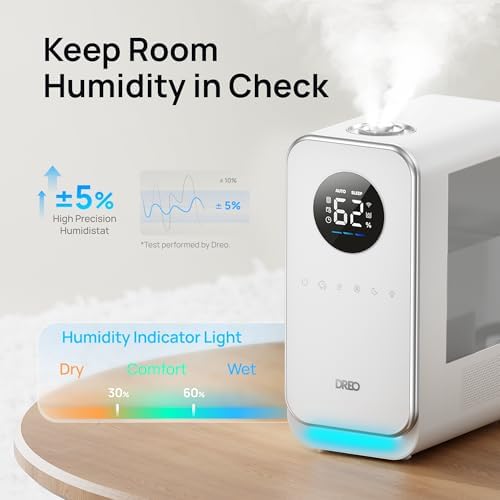 DREO Humidifiers for Bedroom, Top-filled Smart Quiet Cool Mist Humidifiers for Large Room Home, Oil Diffuser & Nightlight, 50Hours Runtime for Indoor Plants, with Alexa/Google, Grey - Image 4