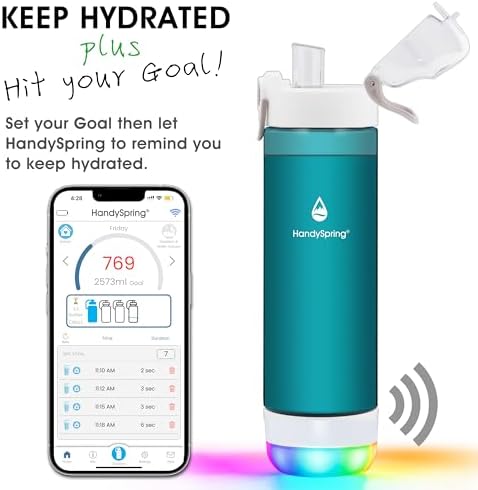 Smart Water Bottle with Reminder To Drink Water, Lights And Sound, Water Intake Tracker, Rechargeable, Tritan Plastic, Spout Hydrate Glow Bottle 26 Oz, Smart Hydration Reminder (Green) - Image 2