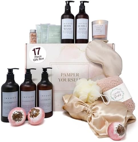 17-Piece Spa Gift Box for Women | Includes Eye Mask, Candle, Robe, Loofa, Bath Bombs, Face Masks, Bubble Bath, Lotion, Body Wash, Shampoo, Conditioner, Bath Salts & Socks | Perfect Gift! by 1-Shoppe