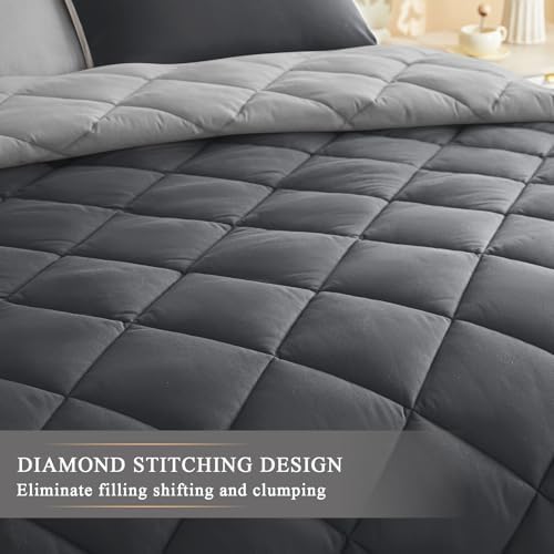 120x120 Oversized King Comforter,Super King Size Comforter Oversized, All Season Soft Lightweight Quilt Down Alternative Duvet Insert with 8 Corner Tabs, Dark Grey/Grey - Image 5
