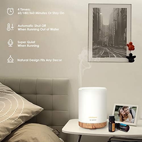 URPOWER 300ml Essential Oil Diffuser with 6 Bottles 10ml Most Popular 100% Pure Aromatherapy Essential Oils, Aroma Gift Set Cool Mist Humidifier with 15 Lighting Modes Light for Bedroom Home Office - Image 4