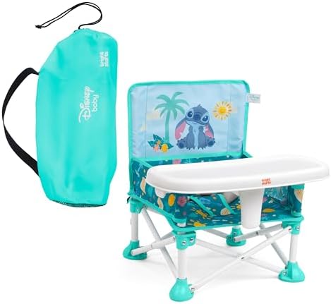 Bright Starts Disney Stitch Pop 'N Sit Portable Booster, Indoor/Outdoor Use, Floor Seat with Feeding Tray, Blue, 6 Mos - 3 Yrs by BrightStarts