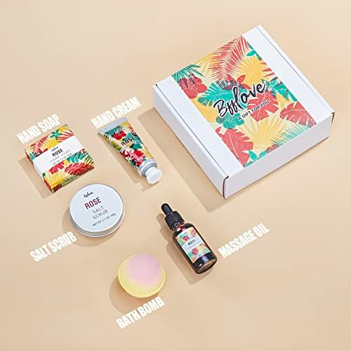 Spa Gifts for Women, Gift Set, Self Care Kit, Birthday Gifts, 5pc Rose Bath Sets Include Massage Oil, Bath Bomb, Salt Scrub, Soap, Hand Cream, Christmas Gifts for Mom - Image 2