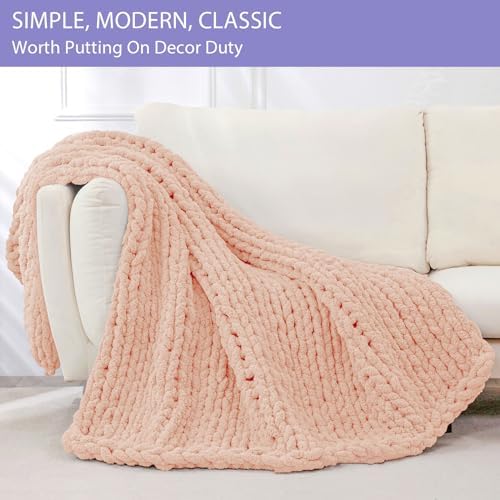 Bigacogo Chunky Knit Throw Blanket for Couch, 40x80 inches, Peach Fuzz - Image 3