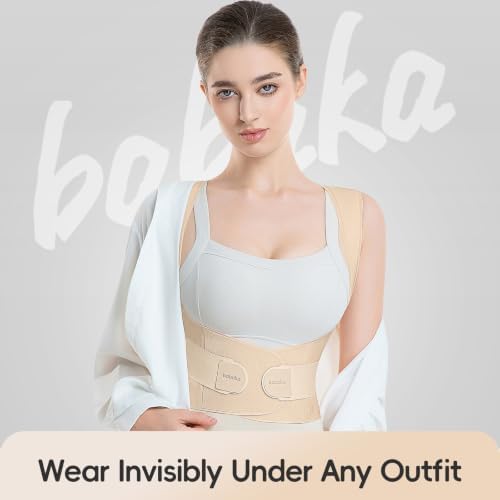 babaka Posture Corrector for Women, Invisible Lightweight Adjustable Back Brace for Upper and Lower Back Pain Relief, Hunchback, Hump, Scoliosis, Thoracic, Spine Corrector Under Clothes (Beige, Medium, Waist: 29''-35'') - Image 2