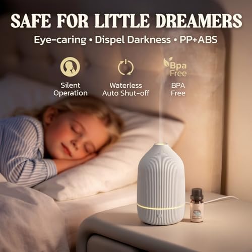 Essential Oil Diffuser, 100ml Aromatherapy Diffuser, Mini Ultrasonic Diffuser for Essential Oil, Home, Office, Cool Mist Humidifier with 7 Led Light, Auto Shut-Off, White - Image 5