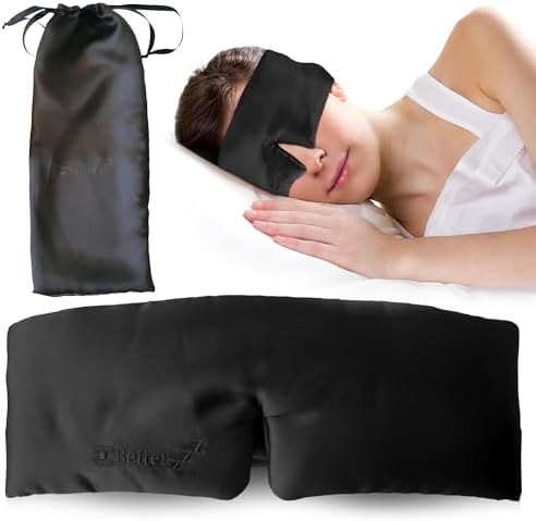 Better zzZ 100% Pure Mulberry Silk Sleep Mask for Women & Men – Adjustable Velcro Strap, Total Blackout, No Pressure Eye Mask for Deep Sleep & Travel Pouch Included - (Black) by BetterMouthTape