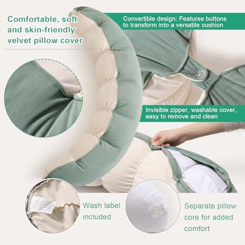Peallow(Pat. Pend) – Long Round Body Pillow for Adults, Bolster Pillow for Sleeping, Soft and Supportive Pillow for Sleeping & Lumbar Support (Green-White, 39") - Image 4