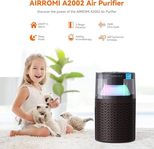 AIRROMI Pet Air Purifier for Home & Bedroom, HEPA Activated Carbon Filter, Removes Pet Dander & Odor, Allergies, Smoke, Hair, Night Light, Fragrance Sponge, Up to 658 ft², A2002 Tan - Image 3