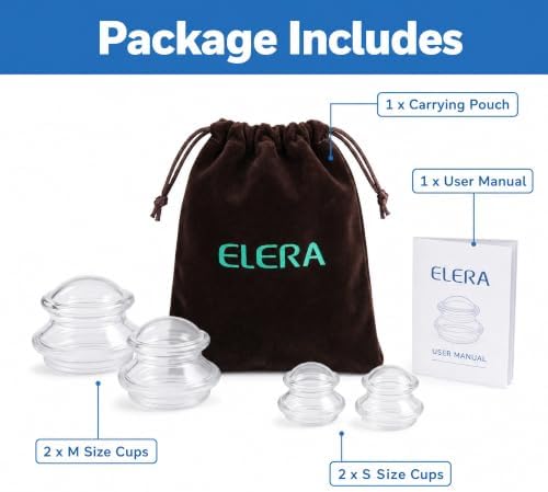 ELERA Silicone Cupping Set for Face & Body, 4 Pcs Facial Cupping Therapy Kit, Lymphatic Drainage Tool & Fascia Massage Cups for Neck, Shoulder & Muscle Pain Relief (2 Medium, 2 Small) - Image 6