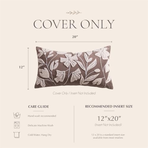 BlissBlush Decorative Lumbar Pillow Cover 12x20 Inch, Taupe Brown Floral Tufted Velvet Accent Pillow Case for Sofa Bed Living Room, Cover Only - Image 6