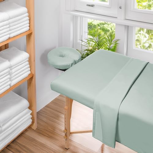Saloniture 3-Piece Microfiber Massage Table Sheet Set - Premium Facial Bed Cover - Includes Flat and Fitted Sheets with Face Cradle Cover - Seafoam Green - Image 6