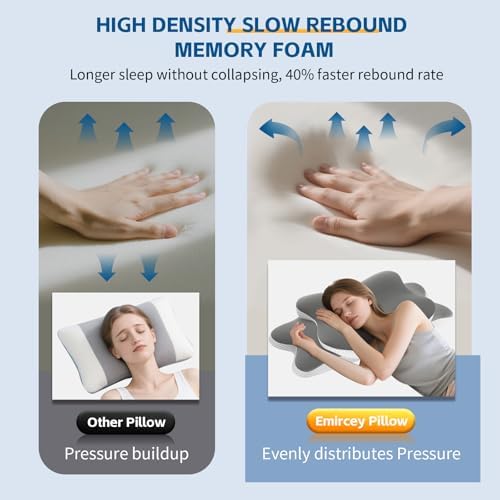 Cervical Neck Pillow for Neck and Shoulder Pain Relief, Memory Foam Pillow, Ergonomic Contour Side Sleeper Pillows, Soft Cooling Orthopedic Pillow for Side Back Stomach Sleepers (Grey) - Image 5