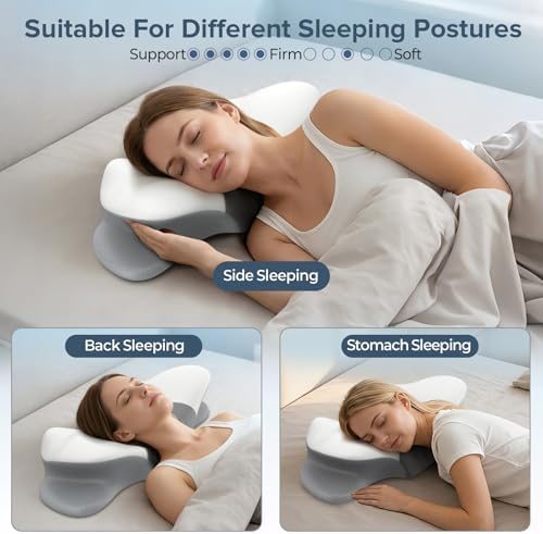 Cervical Neck Pillow for Pain Relief, Ergonomic Side Sleeper Pillow for Sleeping, Orthopedic Neck Support Contour Memory Foam Pillow for Side Back Stomach Sleepers, Ideal for Office Travel - Image 6