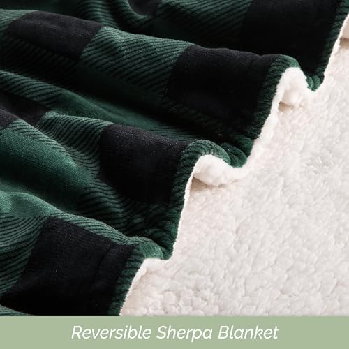 Elegant Comfort Ultra Soft Reversible Buffalo Plaid Flannel Sherpa Blanket - Cozy Silky Checkered Fleece Throw for Couch, Bed - Plush Fuzzy Warm Winter Blanket for Gift, Twin, Green - Image 5