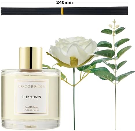 Cocorrína Flower Reed Diffuser - Clean Linen 6.7oz Scented Diffuser with Sticks Home Fragrance Essential Oil for Bathroom Shelf Decor (Artificial Flower) - Image 3