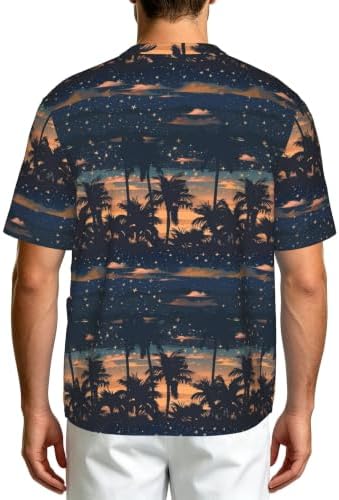 Men's Scrub Top,V-Neck Spill Wrinkle Resistant,3 Pockets-Tropical Starry Sky Palm Tree (4) - Image 2