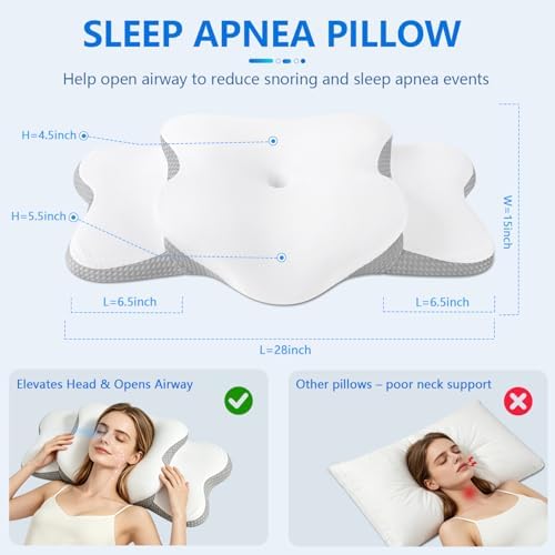 Cervical Neck Pillow for Neck Pain Relief & Side Sleeper | Ergo Pillow for Sleep Apnea, Neck Pain, and Snoring Relief | Orthopedic Memory Foam with Ergonomic Neck Support, White, Large - Image 3
