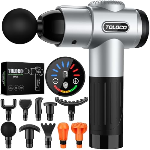 TOLOCO Massage Gun, Muscle Massage Gun Deep Tissue for Athletes with 10 Massage Heads, Electric Percussion Massager for Any Pain Relief, Fathers Day Dad Gifts, Silver by TOLOCO